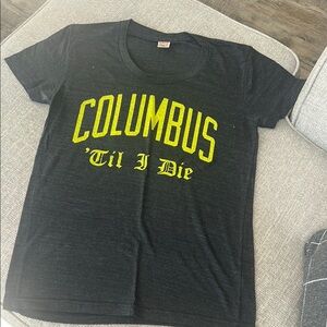 Black T-Shirt with Yellow Columbus Print
